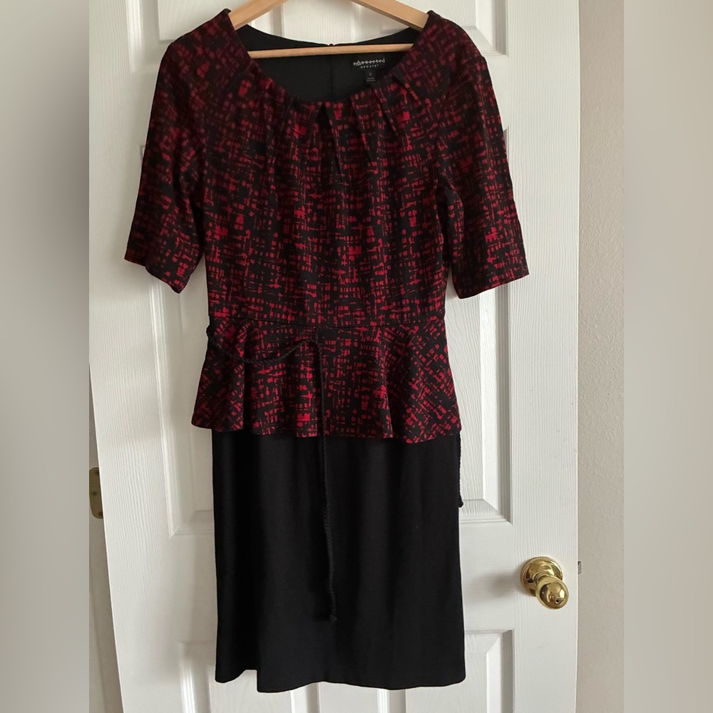 Connected Apparel Black Pencil Skirt with Red Patterned Peplum Top Size 12